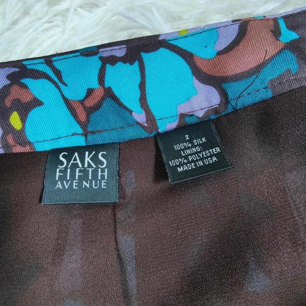 VTG Saks Fifth Avenue 100% Silk Pleated Floral Midi Skirt USA Fairy Whimsy 2